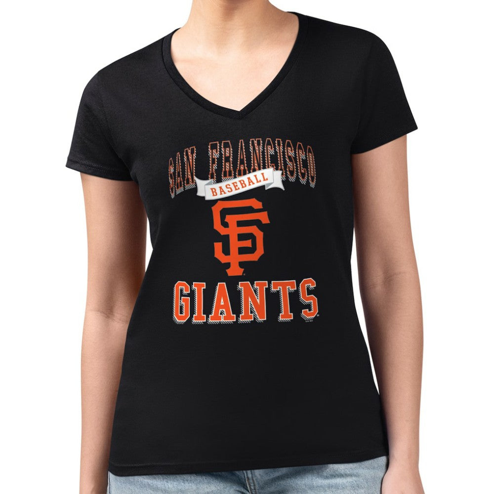 Black San Francisco Giants G-III 4Her by Carl Banks Women's Super-Slim Fit Lightweight Team Logo Graphic V-Neck T-Shirt