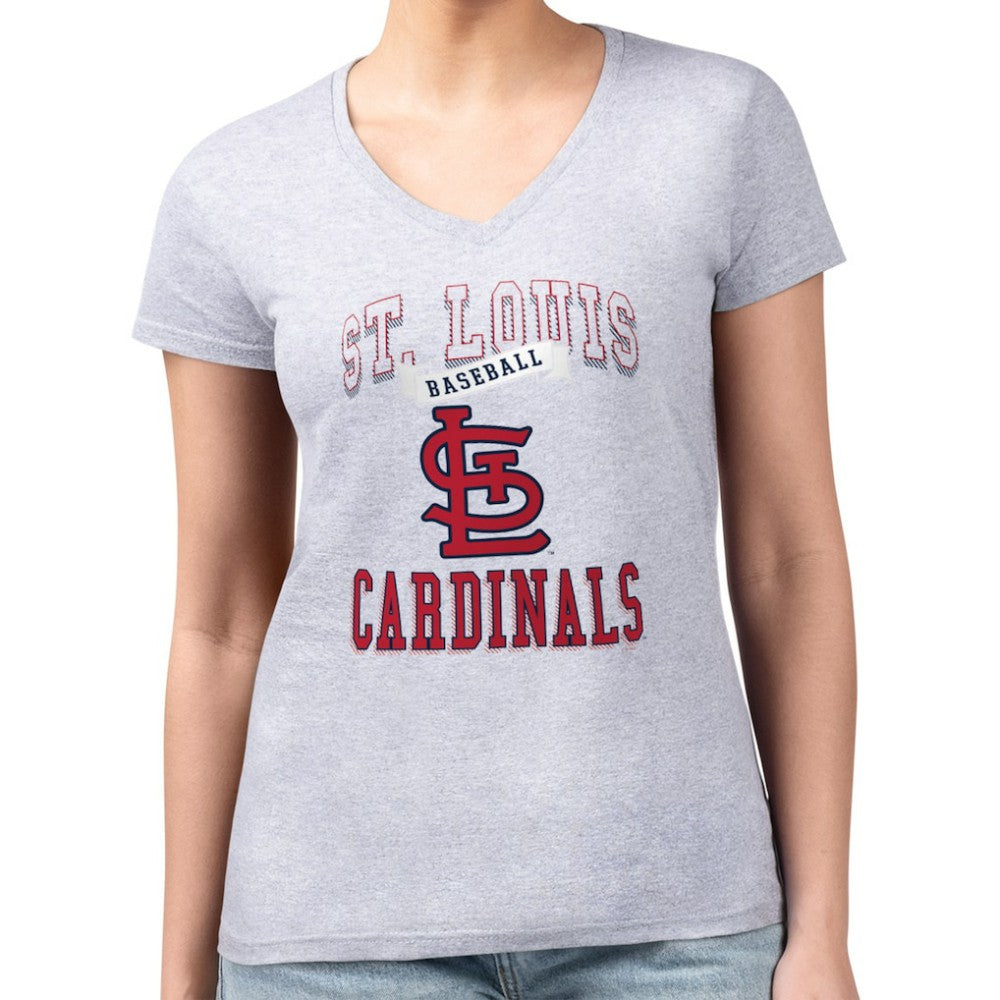 Heather Gray St. Louis Cardinals G-III 4Her by Carl Banks Women's Super-Slim Fit Lightweight Team Logo Graphic V-Neck T-Shirt
