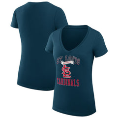 Navy St. Louis Cardinals G-III 4Her by Carl Banks Women's Super-Slim Fit Lightweight Team Logo Graphic V-Neck T-Shirt