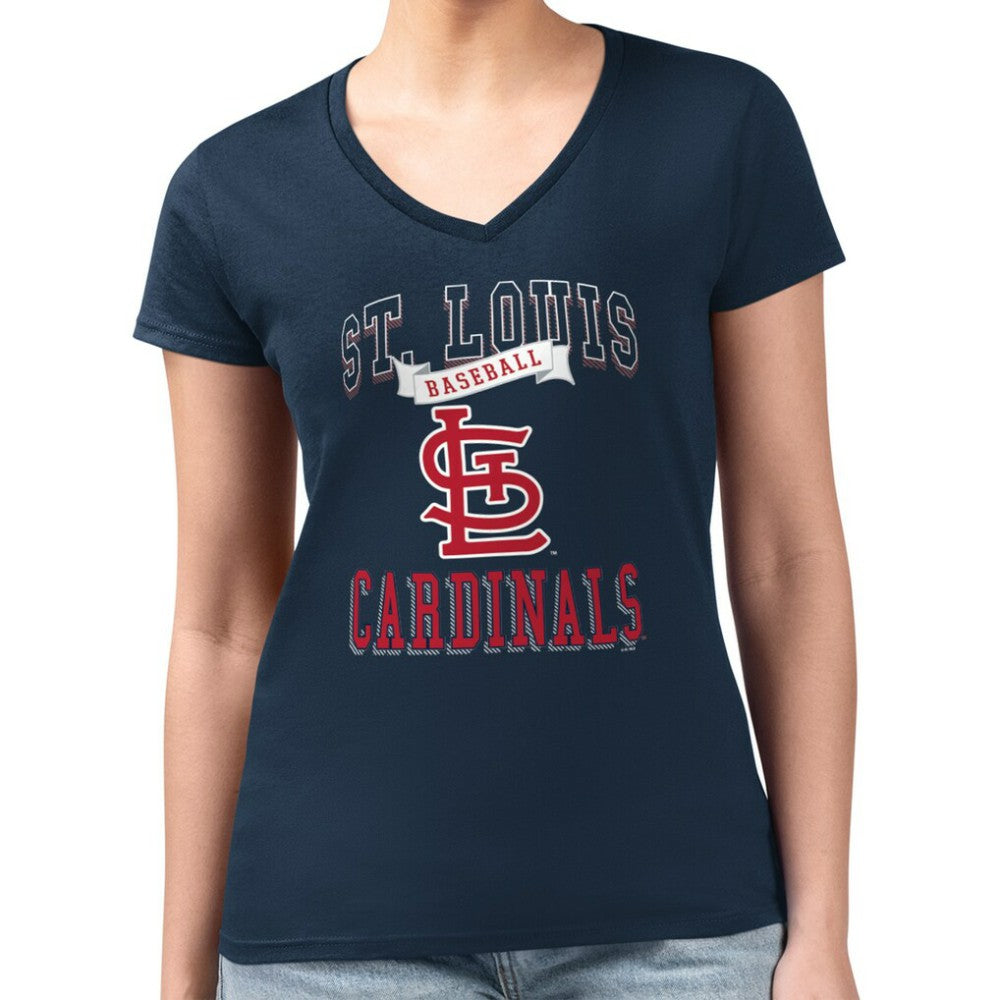 Navy St. Louis Cardinals G-III 4Her by Carl Banks Women's Super-Slim Fit Lightweight Team Logo Graphic V-Neck T-Shirt