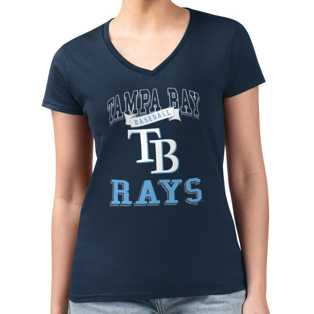 Navy Tampa Bay Rays G-III 4Her by Carl Banks Women's Super-Slim Fit Lightweight Team Logo Graphic V-Neck T-Shirt