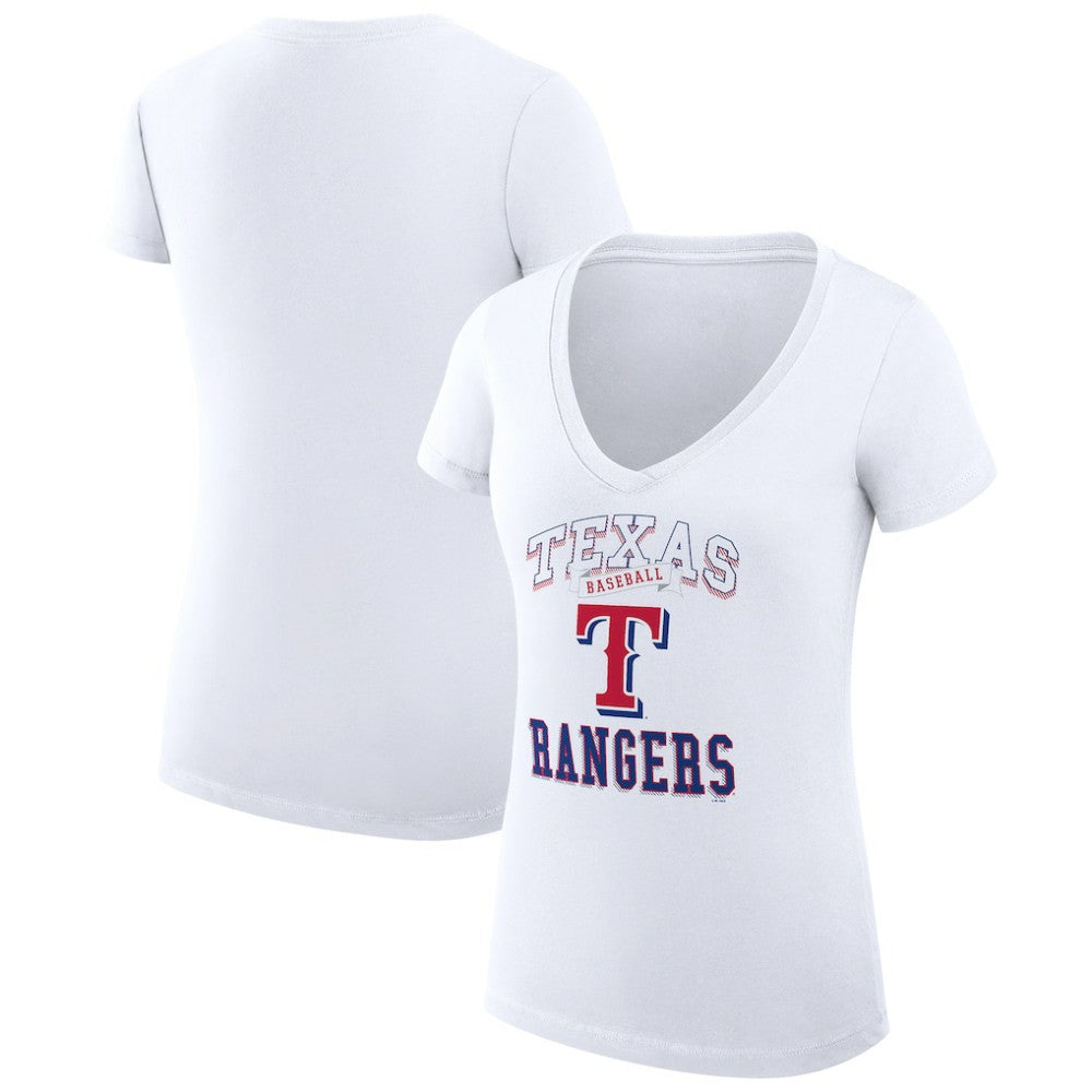 White Texas Rangers G-III 4Her by Carl Banks Women's Super-Slim Fit Lightweight Team Logo Graphic V-Neck T-Shirt