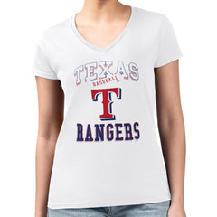 White Texas Rangers G-III 4Her by Carl Banks Women's Super-Slim Fit Lightweight Team Logo Graphic V-Neck T-Shirt