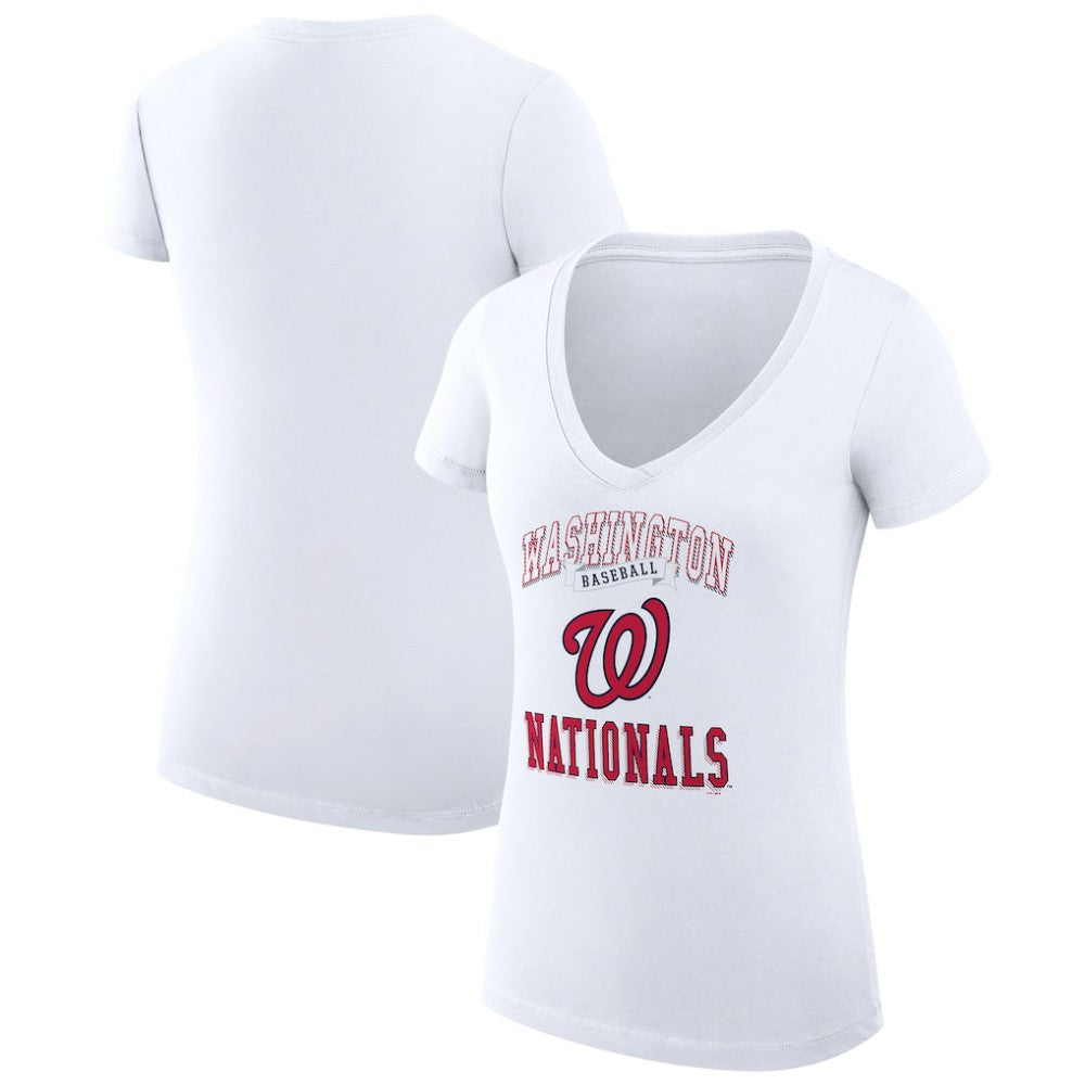 White Washington Nationals G-III 4Her by Carl Banks Women's Super-Slim Fit Lightweight Team Logo Graphic V-Neck T-Shirt