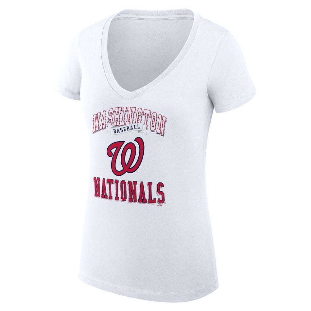 White Washington Nationals G-III 4Her by Carl Banks Women's Super-Slim Fit Lightweight Team Logo Graphic V-Neck T-Shirt