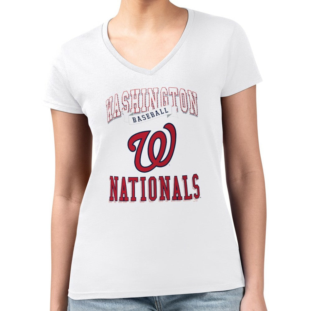 White Washington Nationals G-III 4Her by Carl Banks Women's Super-Slim Fit Lightweight Team Logo Graphic V-Neck T-Shirt