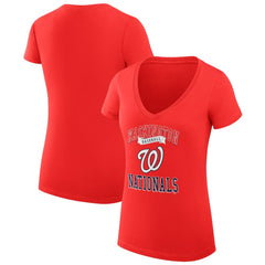 Red Washington Nationals G-III 4Her by Carl Banks Women's Super-Slim Fit Lightweight Team Logo Graphic V-Neck T-Shirt