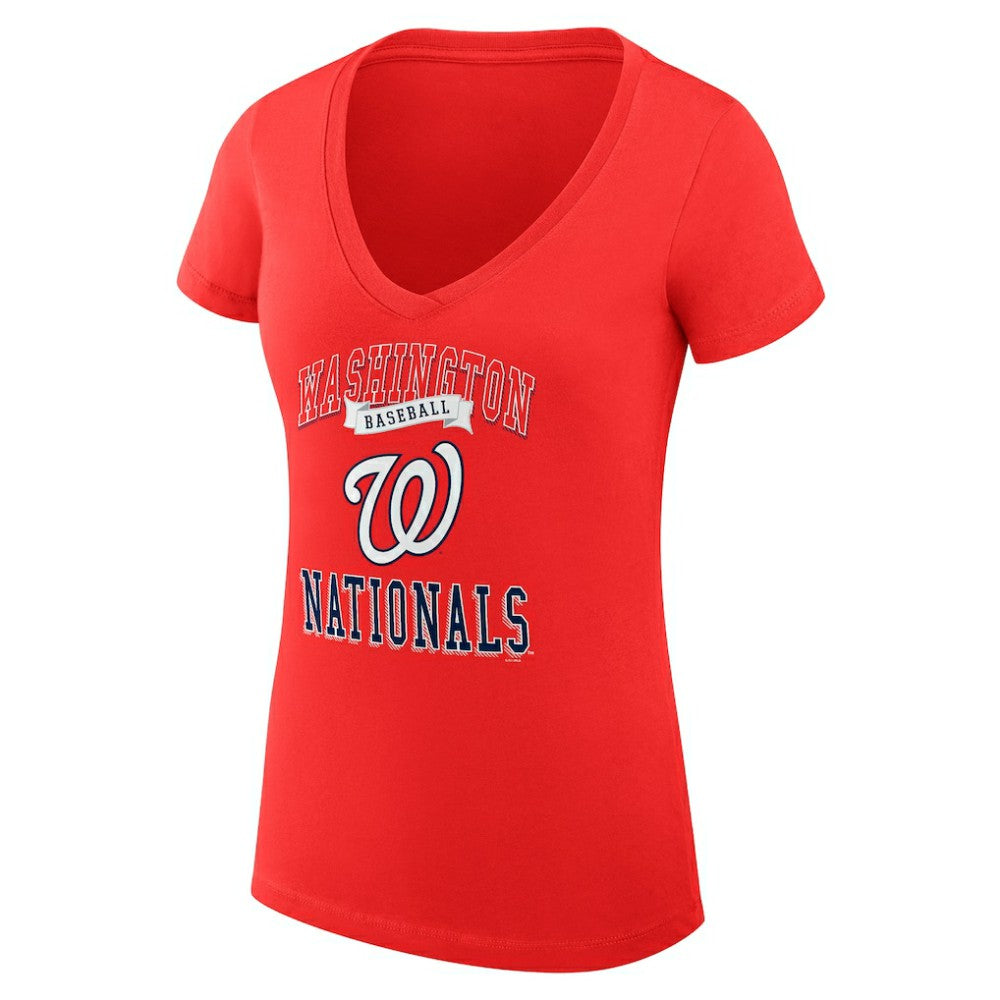 Red Washington Nationals G-III 4Her by Carl Banks Women's Super-Slim Fit Lightweight Team Logo Graphic V-Neck T-Shirt