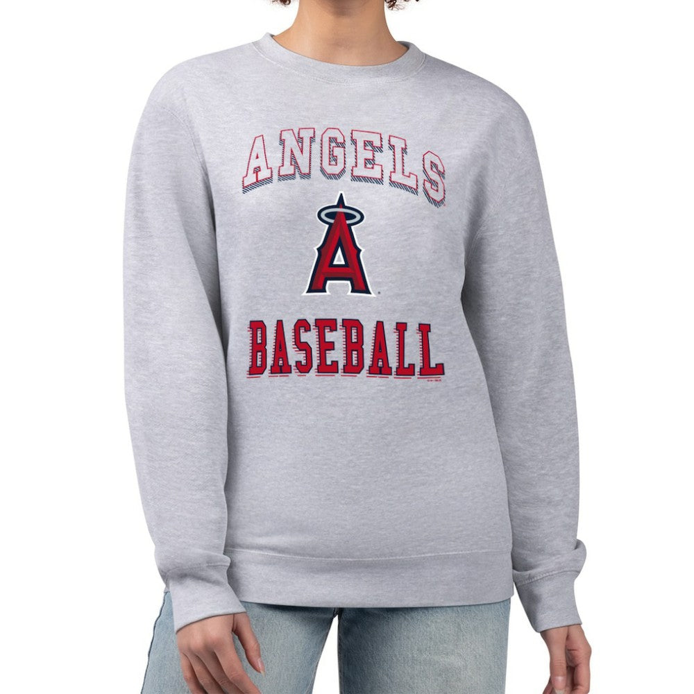 Heather Gray Los Angeles Angels G-III 4Her by Carl Banks Women's Team Logo Graphic Tri-Blend Fleece Pullover Sweatshirt