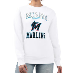 White Miami Marlins G-III 4Her by Carl Banks Women's Team Logo Graphic Tri-Blend Fleece Pullover Sweatshirt