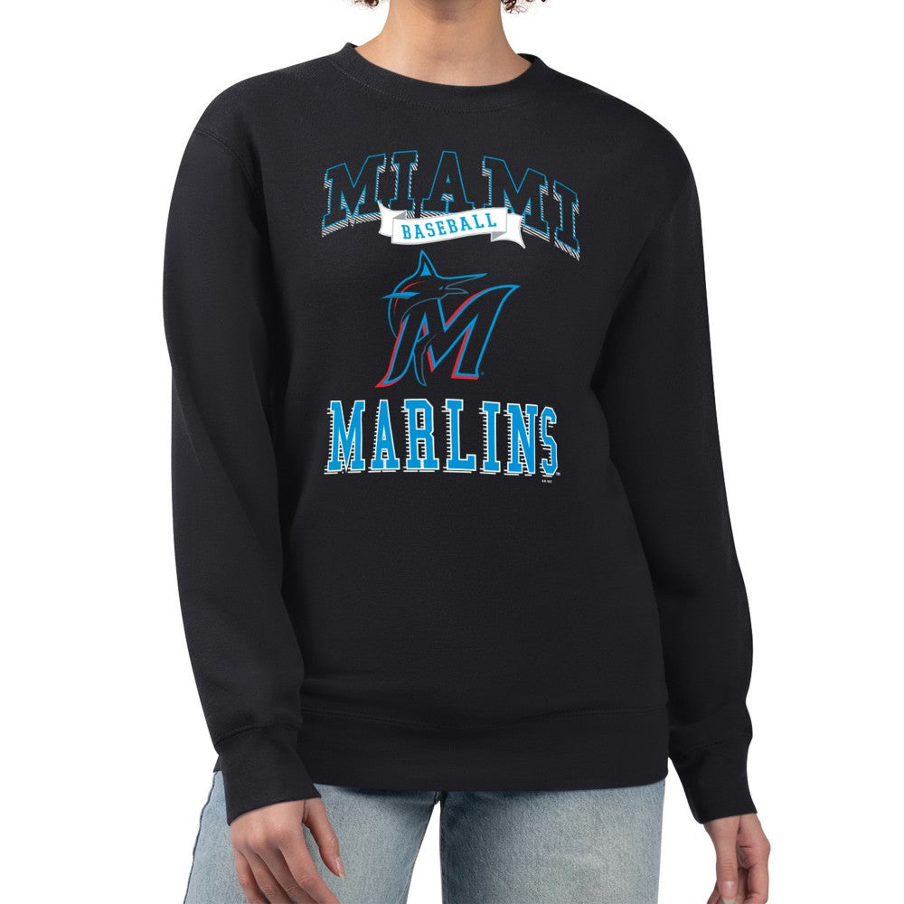 Black Miami Marlins G-III 4Her by Carl Banks Women's Team Logo Graphic Tri-Blend Fleece Pullover Sweatshirt