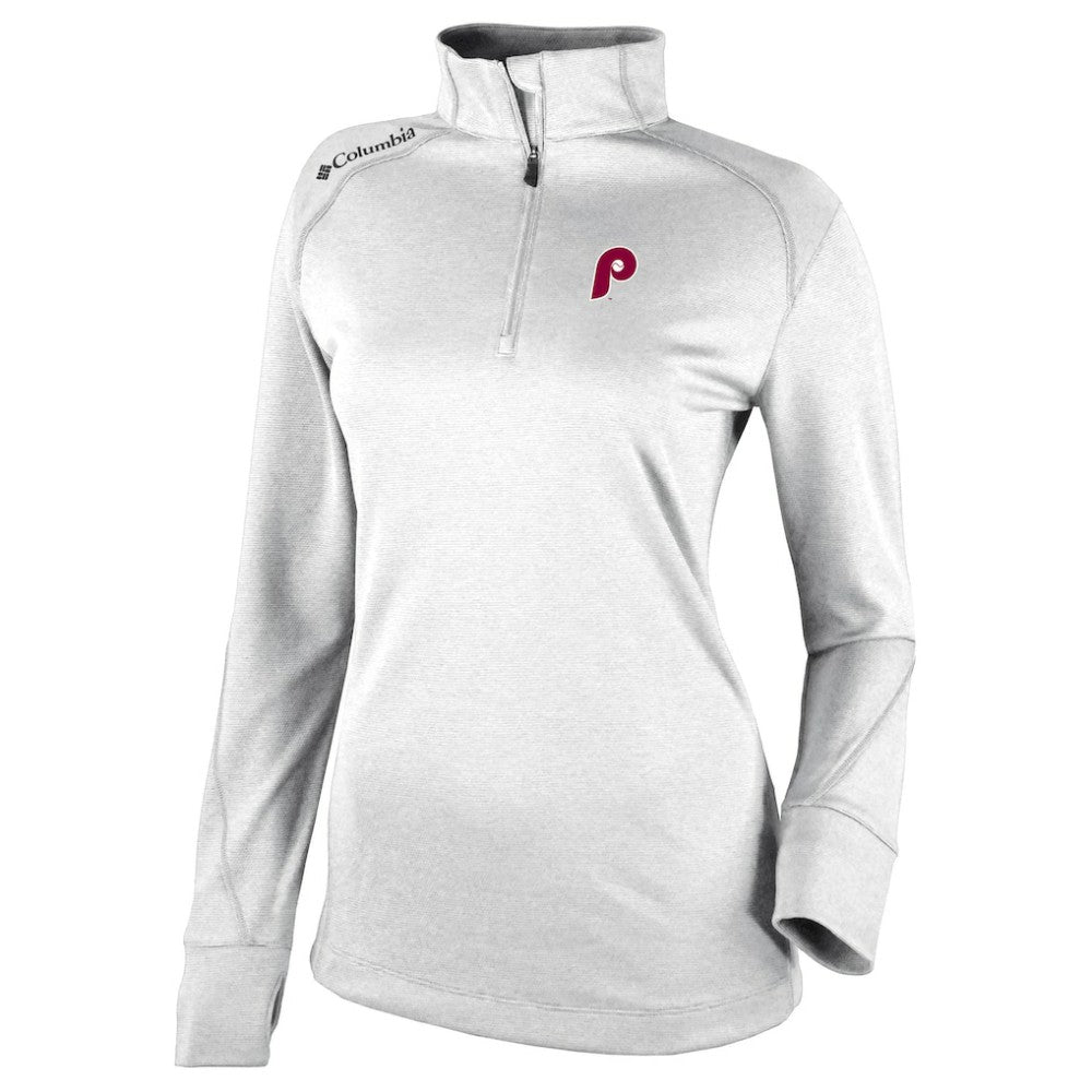 White Philadelphia Phillies Columbia Women's Cooperstown Collection Shotgun 2.0 Omni-Wick Quarter-Zip Top - White