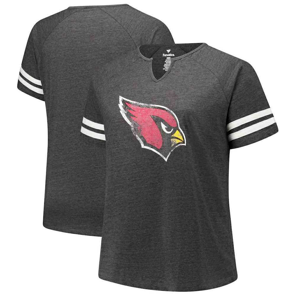 Women's Plus Size Logo Striped Raglan Notch Neck T-Shirt - Arizona Cardinals T-shirts