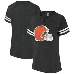 Women's Plus Size Logo Striped Raglan Notch Neck T-Shirt - Cleveland Browns T-shirts