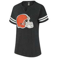 Women's Plus Size Logo Striped Raglan Notch Neck T-Shirt - Cleveland Browns T-shirts