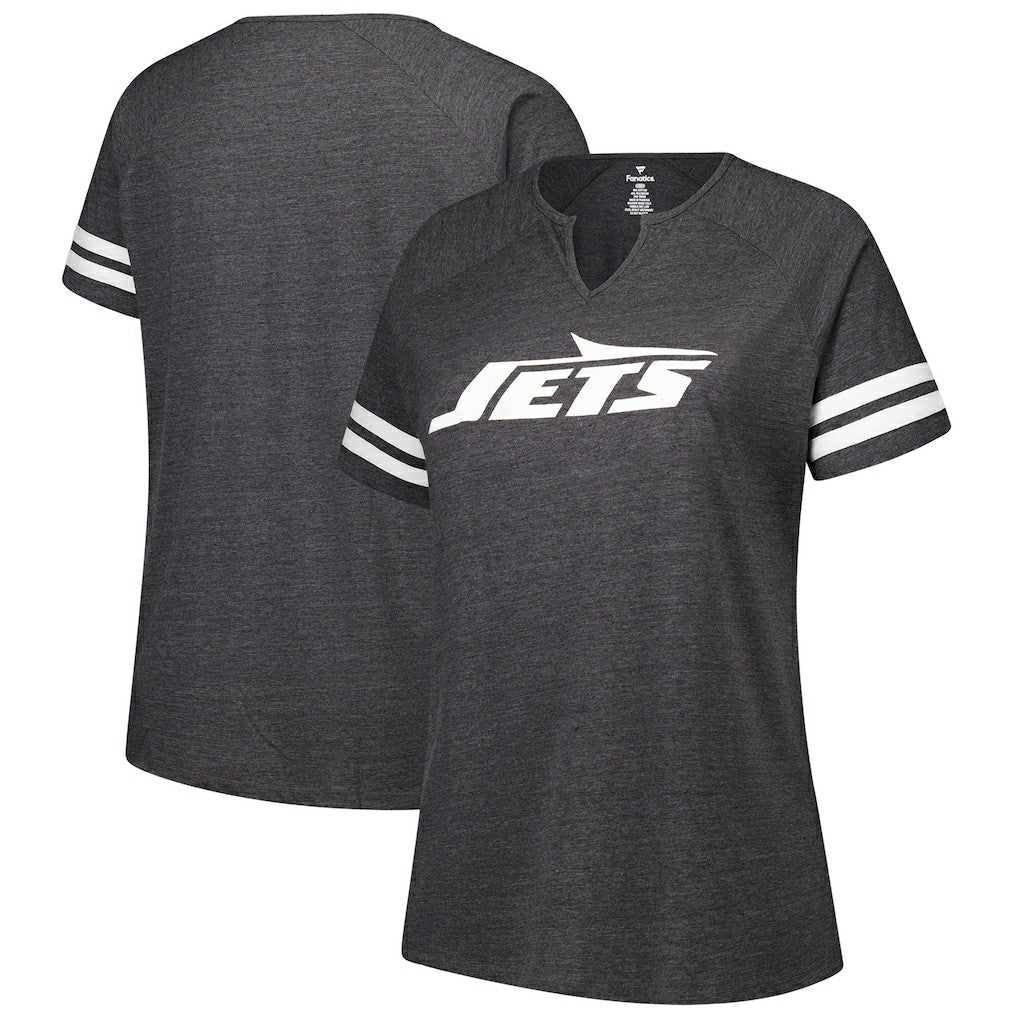 Women's Plus Size Logo Striped Raglan Notch Neck T-Shirt - New York Jets T-shirts