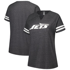 Women's Plus Size Logo Striped Raglan Notch Neck T-Shirt - New York Jets T-shirts