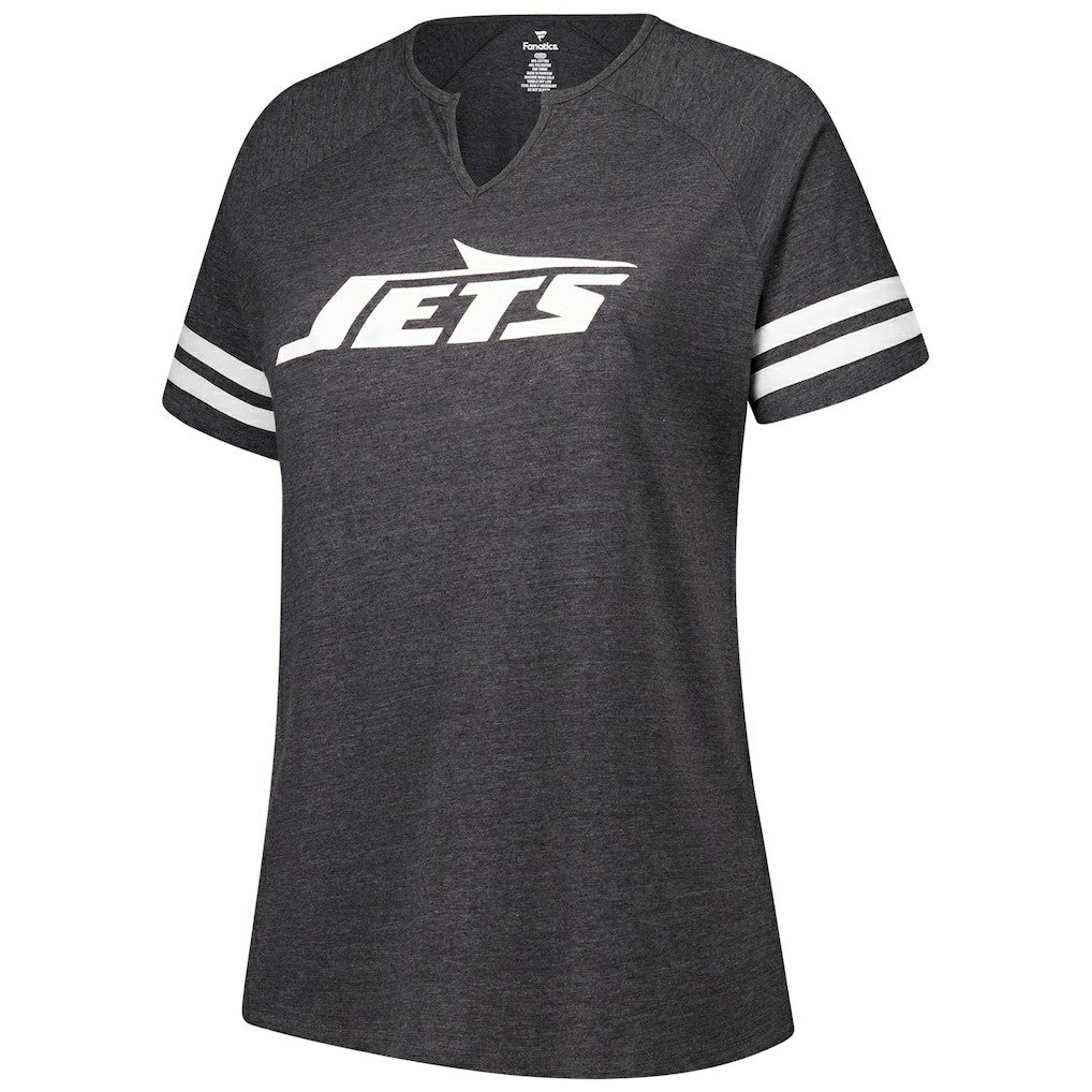 Women's Plus Size Logo Striped Raglan Notch Neck T-Shirt - New York Jets T-shirts