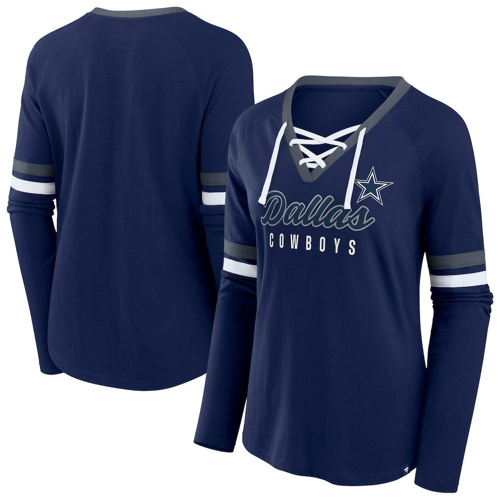 Women's Plus Size Won & Done Lace-Up V-Neck Long Sleeve T-Shirt - Dallas Cowboys T-shirts