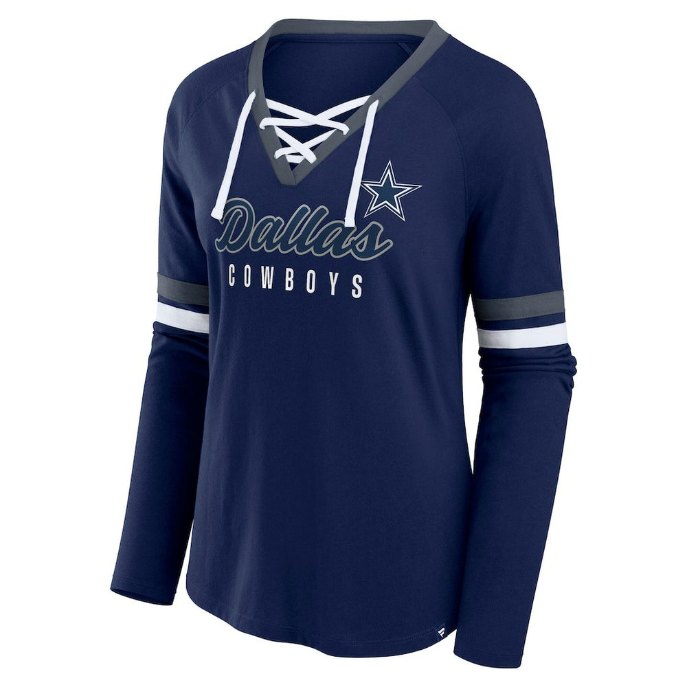 Women's Plus Size Won & Done Lace-Up V-Neck Long Sleeve T-Shirt - Dallas Cowboys T-shirts