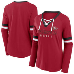 Women's Plus Size Won & Done Lace-Up V-Neck Long Sleeve T-Shirt - San Francisco 49ers T-shirts