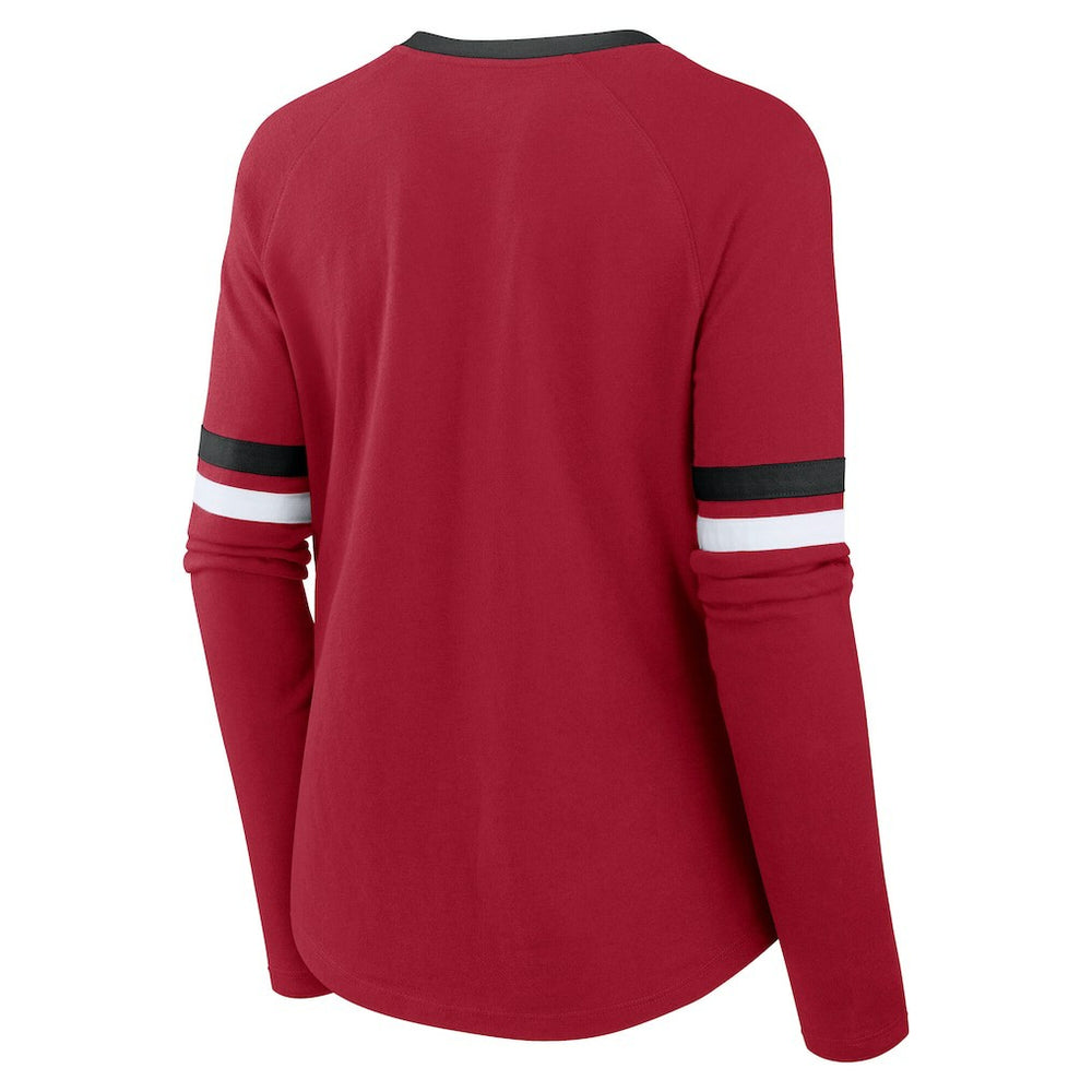Women's Plus Size Won & Done Lace-Up V-Neck Long Sleeve T-Shirt - San Francisco 49ers T-shirts
