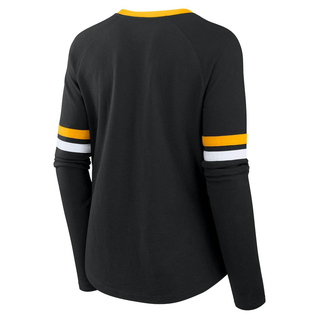 Women's Plus Size Won & Done Lace-Up V-Neck Long Sleeve T-Shirt - Pittsburgh Steelers T-shirts