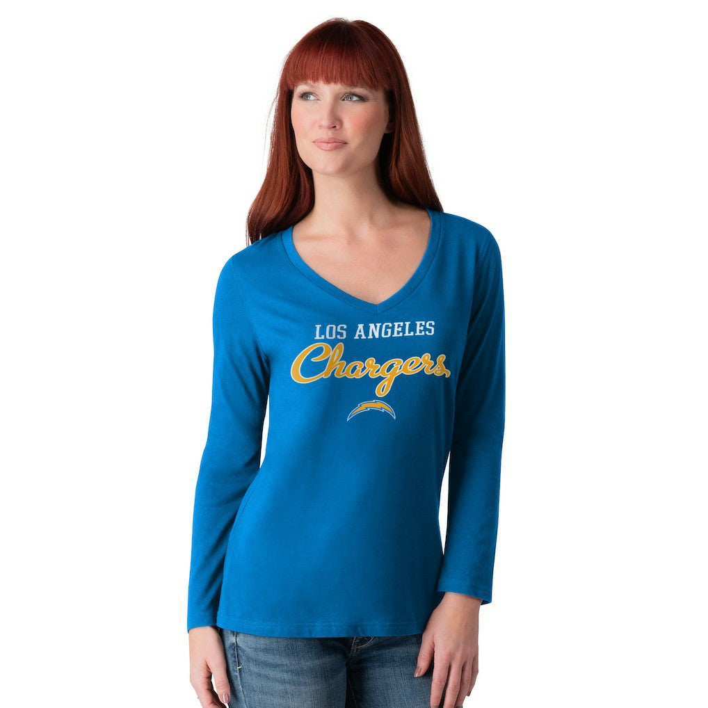G-III 4Her by Carl Banks Women's Post Season Long Sleeve V-Neck T-Shirt - Los Angeles Chargers T-shirts