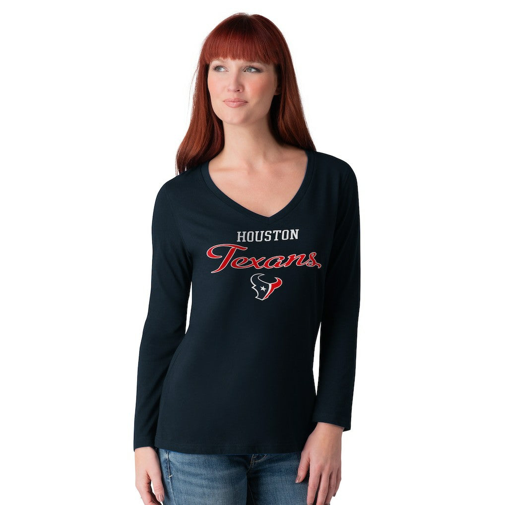 G-III 4Her by Carl Banks Women's Post Season Long Sleeve V-Neck T-Shirt - Houston Texans T-shirts