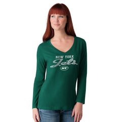 G-III 4Her by Carl Banks Women's Post Season Long Sleeve V-Neck T-Shirt - New York Jets T-shirts
