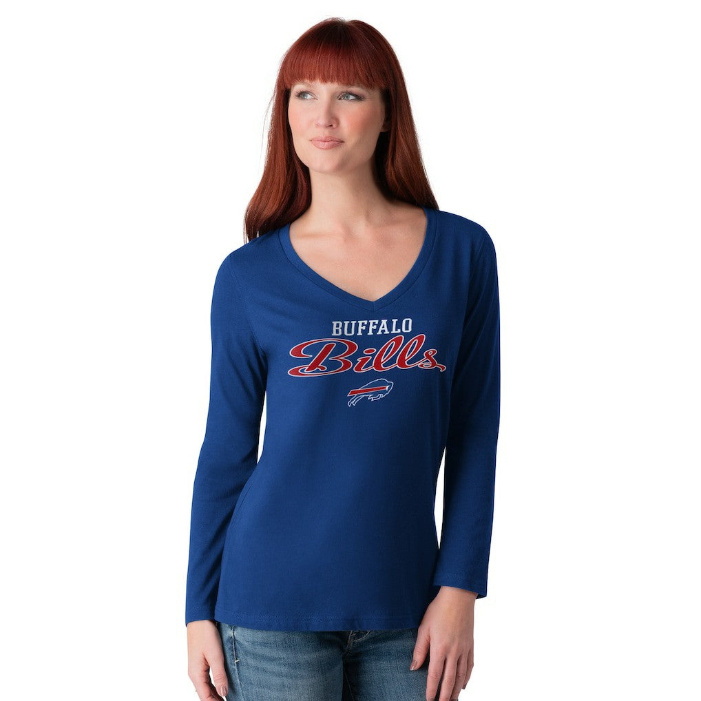G-III 4Her by Carl Banks Women's Post Season Long Sleeve V-Neck T-Shirt - Buffalo Bills T-shirts