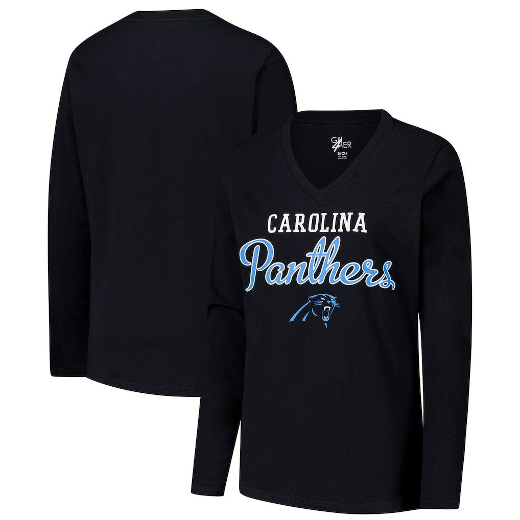 G-III 4Her by Carl Banks Women's Post Season Long Sleeve V-Neck T-Shirt - Carolina Panthers T-shirts