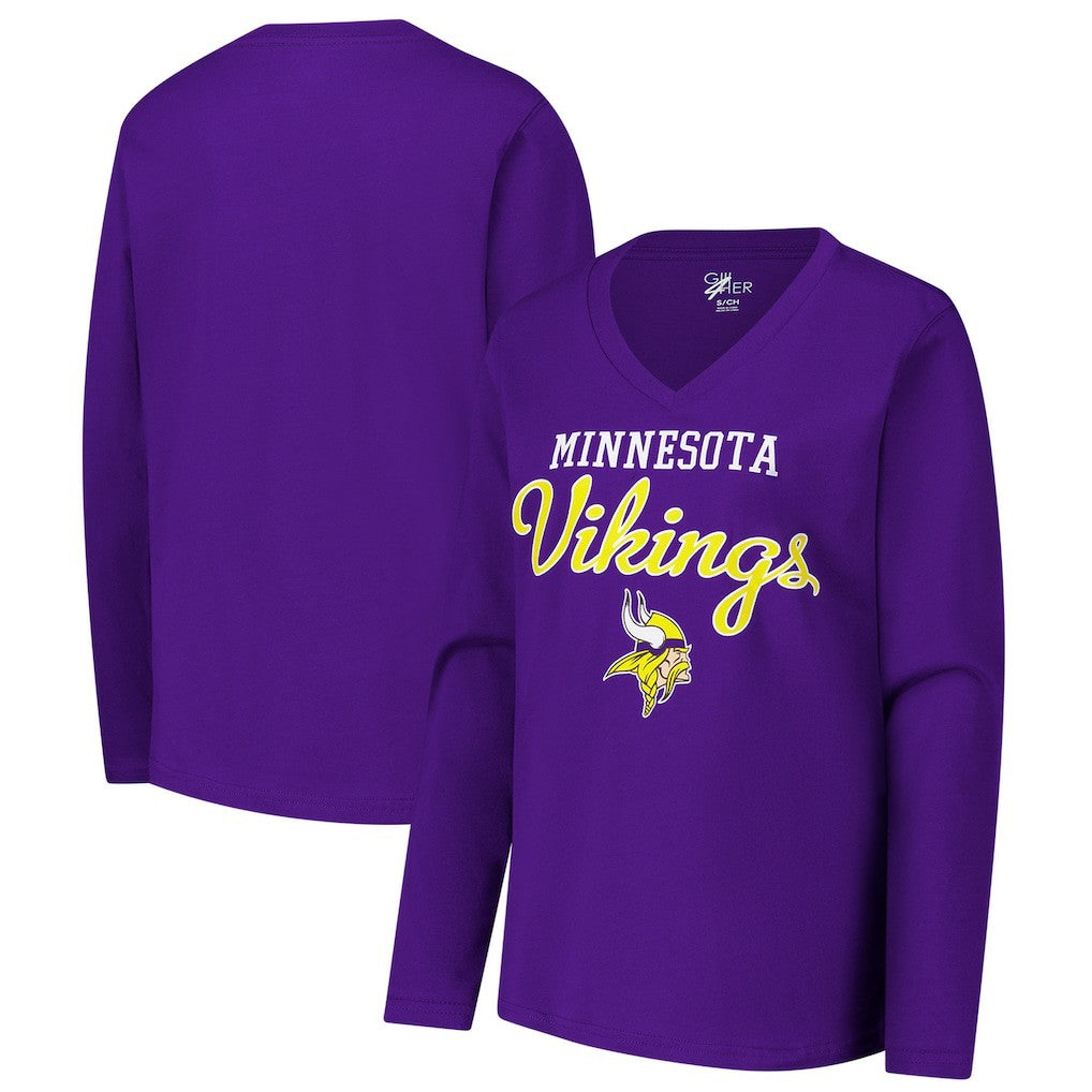 G-III 4Her by Carl Banks Women's Post Season Long Sleeve V-Neck T-Shirt - Minnesota Vikings T-shirts