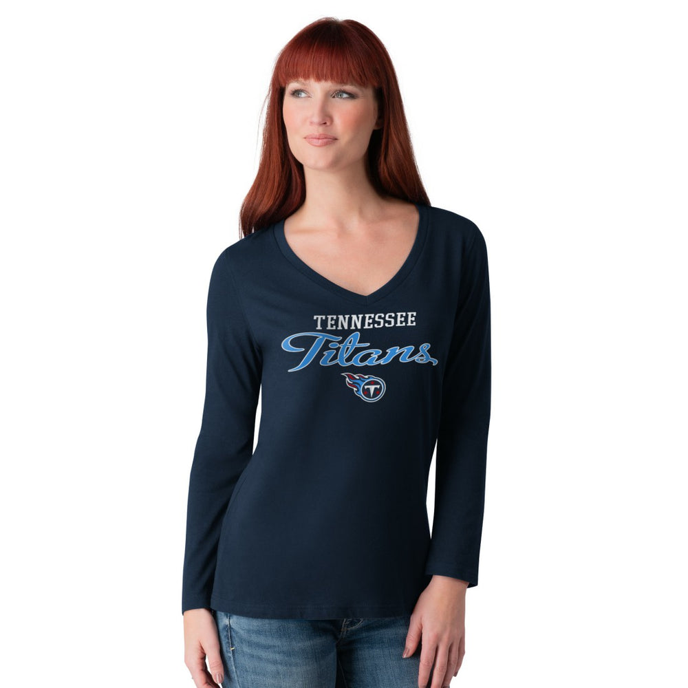 G-III 4Her by Carl Banks Women's Post Season Long Sleeve V-Neck T-Shirt - Tennessee Titans T-shirts
