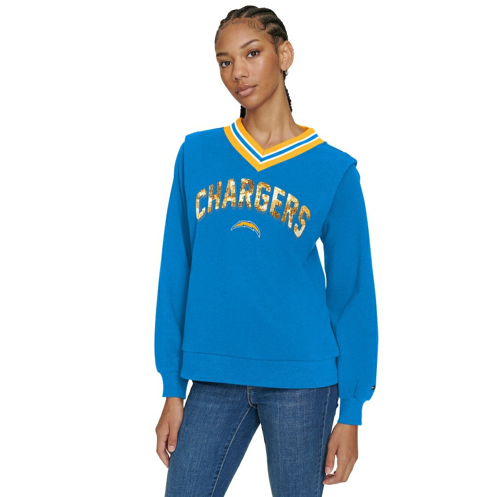 Tommy Hilfiger Women's Alice V-Neck Pullover Sweatshirt - Los Angeles Chargers Pullover