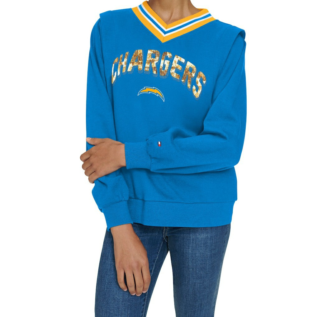 Tommy Hilfiger Women's Alice V-Neck Pullover Sweatshirt - Los Angeles Chargers Pullover