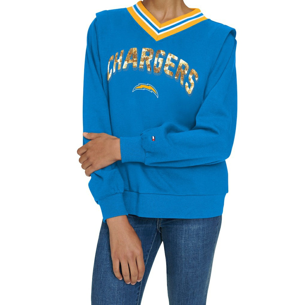 Tommy Hilfiger Women's Alice V-Neck Pullover Sweatshirt - Los Angeles Chargers Pullover