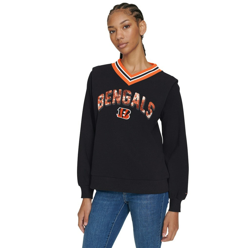 Tommy Hilfiger Women's Alice V-Neck Pullover Sweatshirt - Cincinnati Bengals Pullover