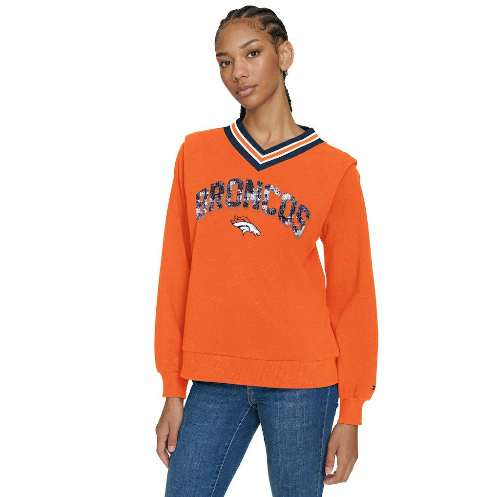 Tommy Hilfiger Women's Alice V-Neck Pullover Sweatshirt - Denver Broncos Pullover