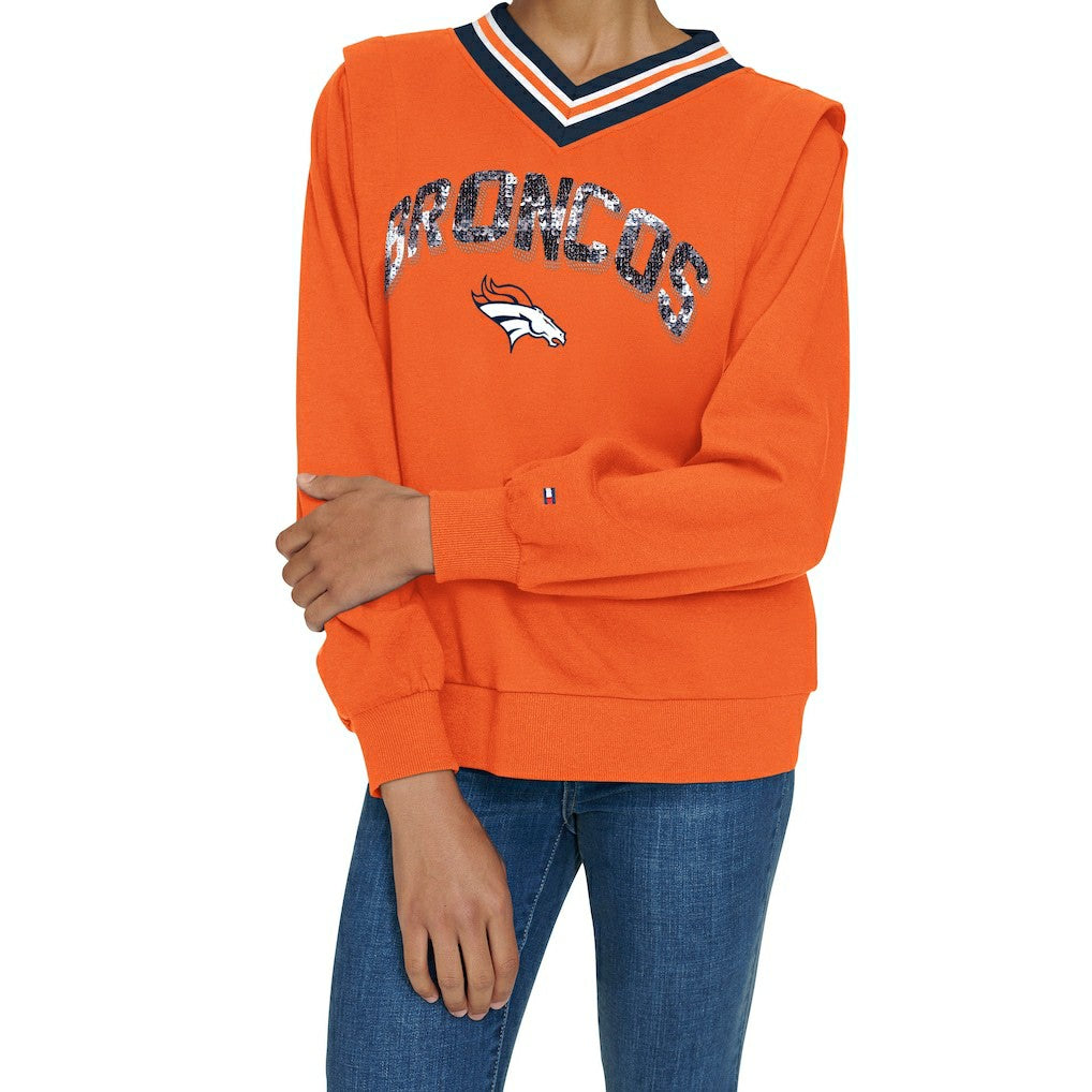 Tommy Hilfiger Women's Alice V-Neck Pullover Sweatshirt - Denver Broncos Pullover