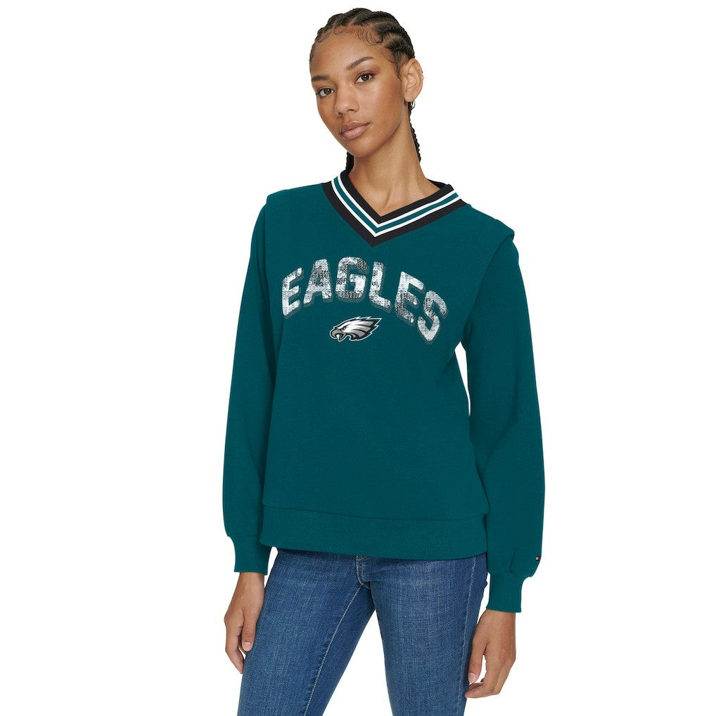Tommy Hilfiger Women's Alice V-Neck Pullover Sweatshirt - Philadelphia Eagles Pullover