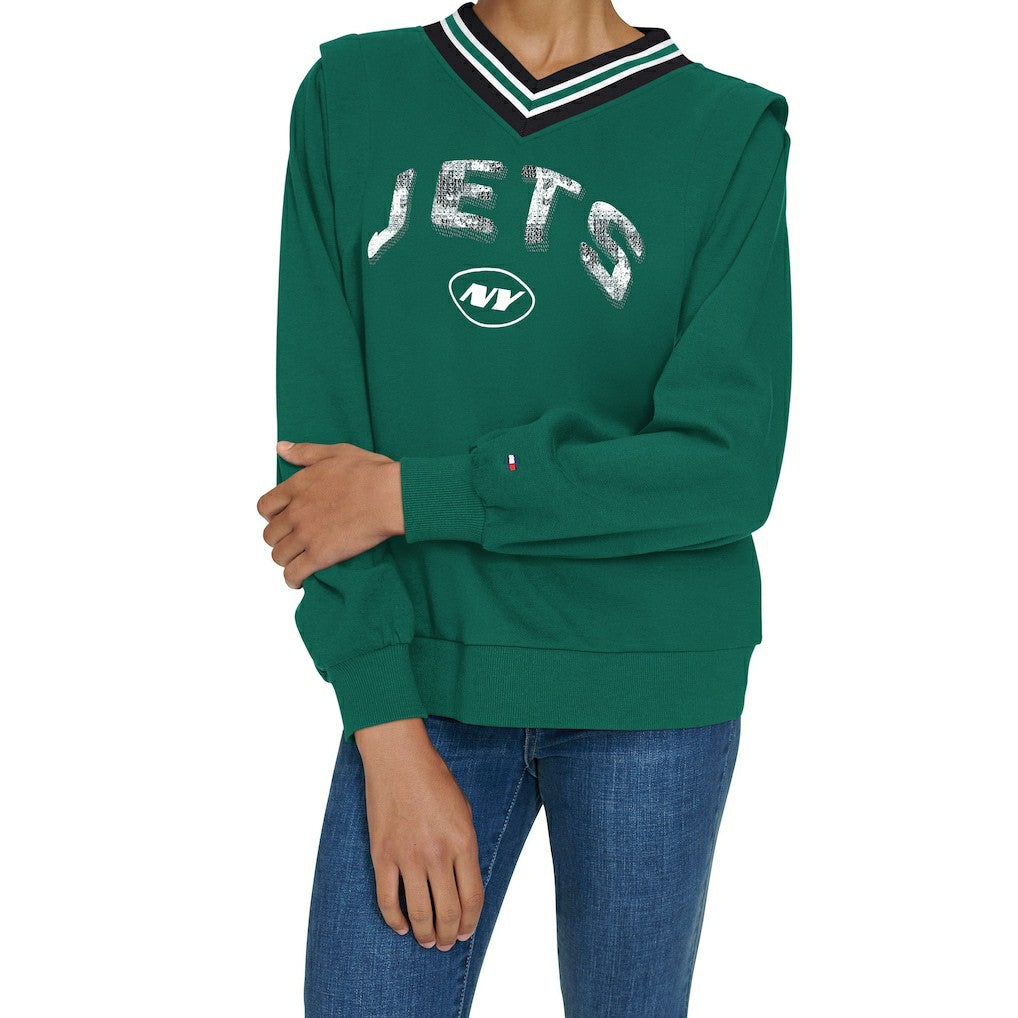 Tommy Hilfiger Women's Alice V-Neck Pullover Sweatshirt - New York Jets Pullover