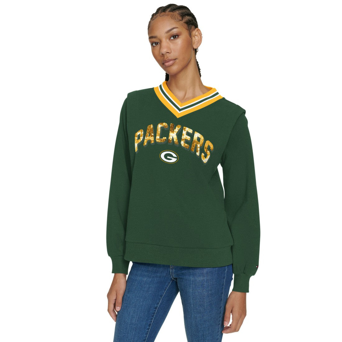 Tommy Hilfiger Women's Alice V-Neck Pullover Sweatshirt - Green Bay Packers Pullover