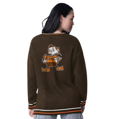 Starter Women's Oversized On the Ball Intarsia Knit Pullover Sweater - Cleveland Browns Pullover