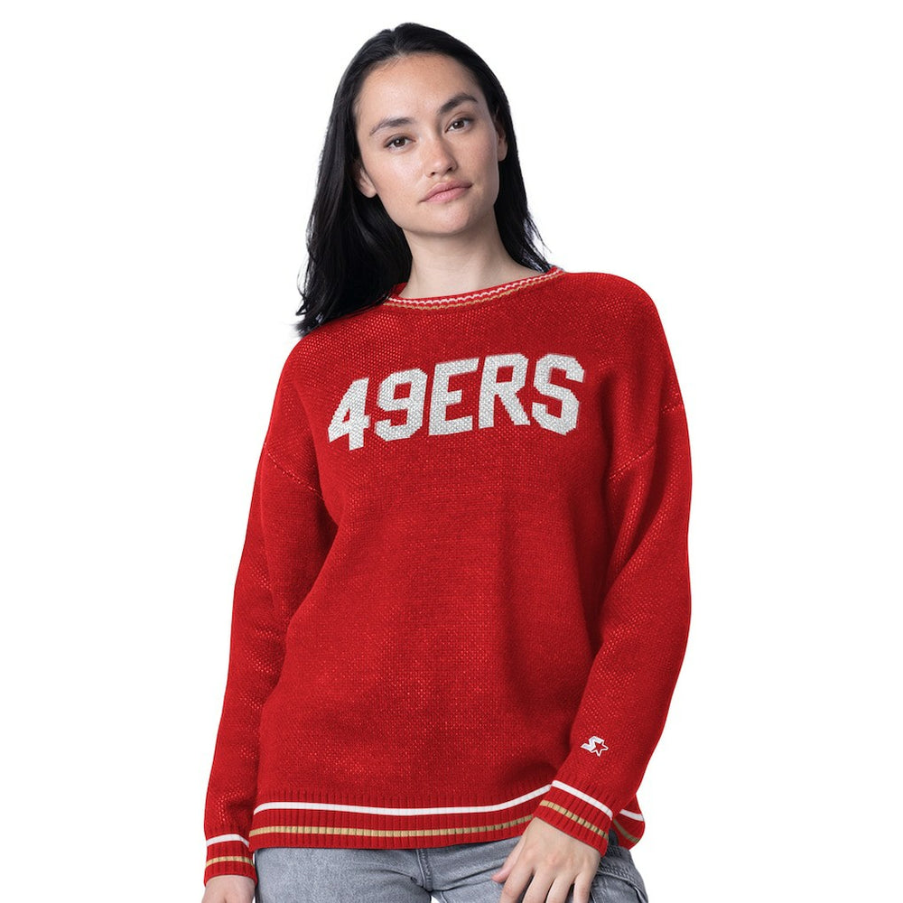 Starter Women's Oversized On the Ball Intarsia Knit Pullover Sweater - San Francisco 49ers Pullover