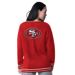 Starter Women's Oversized On the Ball Intarsia Knit Pullover Sweater - San Francisco 49ers Pullover