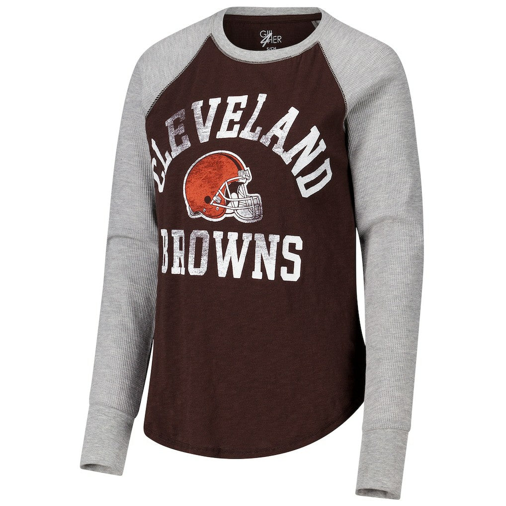 G-III 4Her by Carl Banks Women's Waffle Knit Raglan Long Sleeve T-Shirt - Cleveland Browns T-shirts