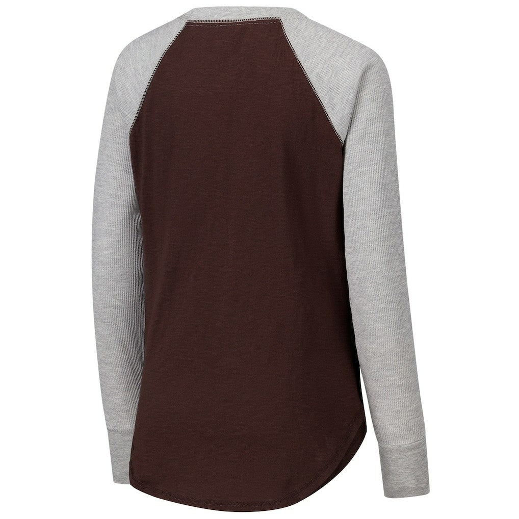 G-III 4Her by Carl Banks Women's Waffle Knit Raglan Long Sleeve T-Shirt - Cleveland Browns T-shirts