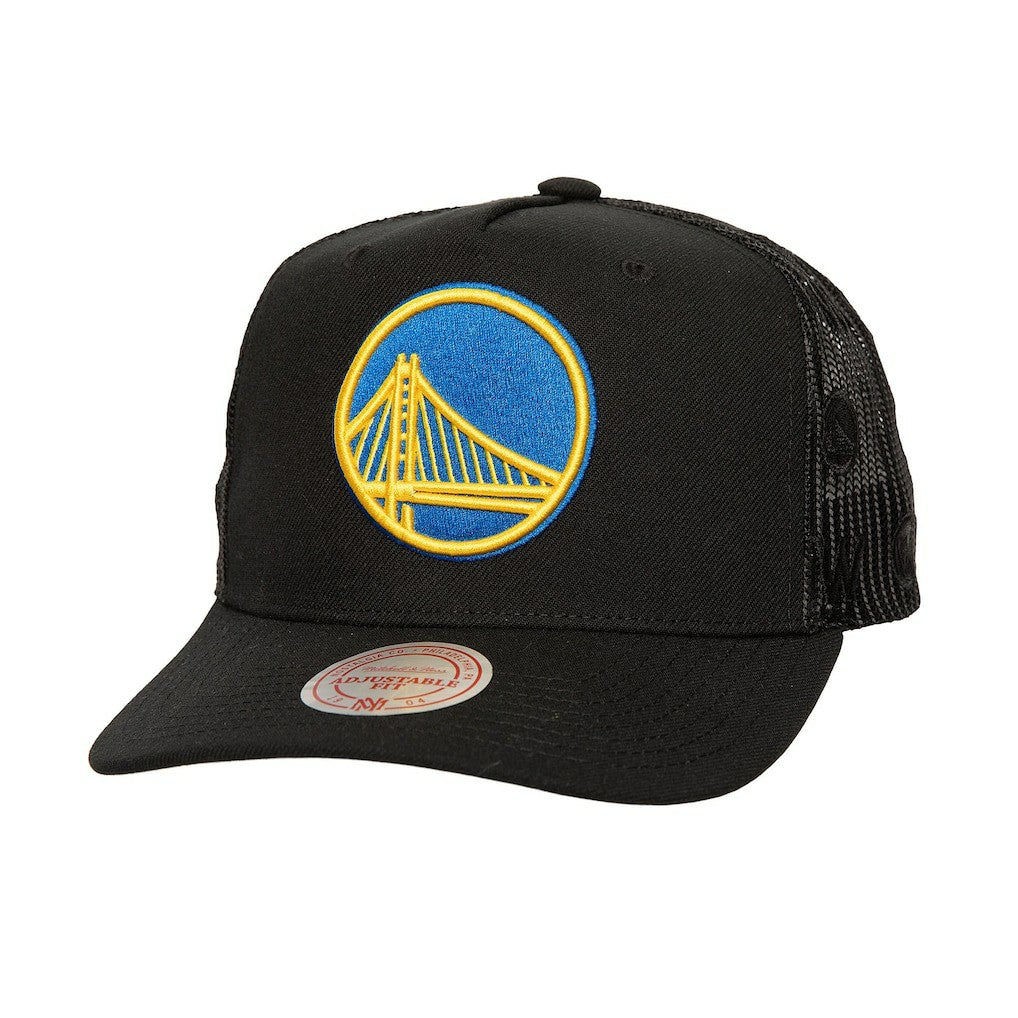 Mitchell & Ness Golden State Warriors Monogram Allover Logo Mesh Trucker Adjustable Hat sale