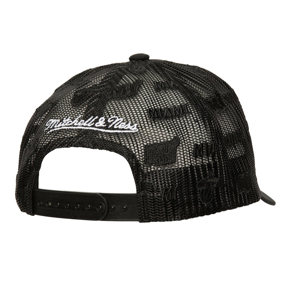 Mitchell & Ness Miami Heat Monogram Allover Logo Mesh Trucker Adjustable Hat